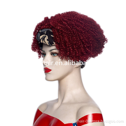 Aishili wholesale red hair big curly afro kinky curly loose deep wave headband wig for women